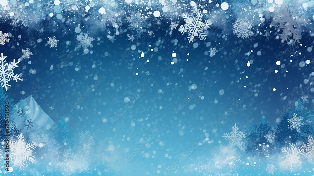 Christmas blue background with snow. 