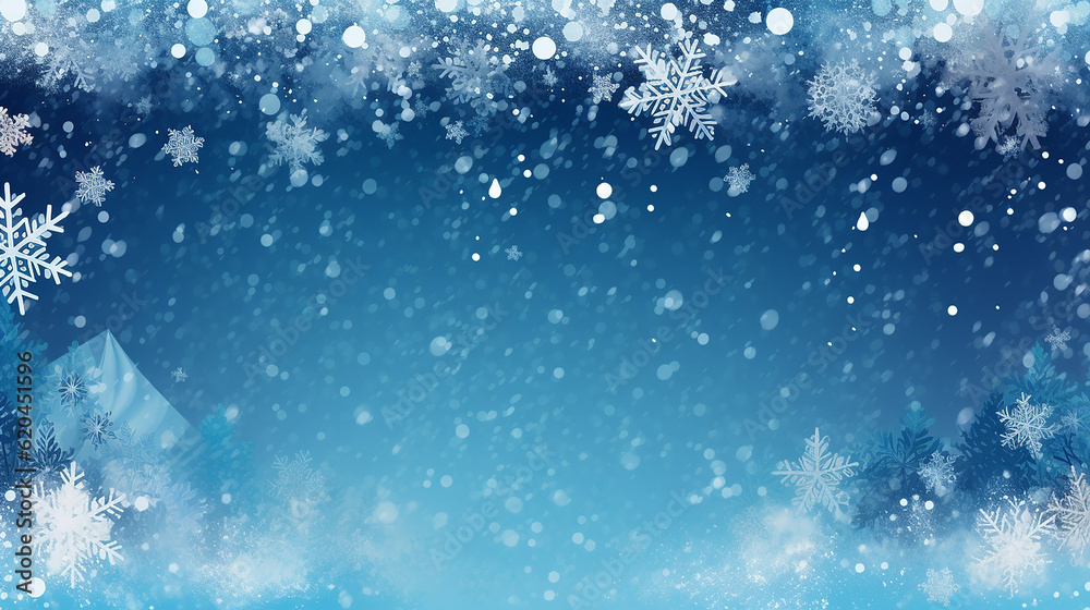 Obraz premium Christmas blue background with snow. 