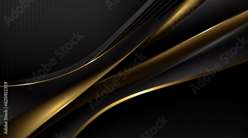 Luxury abstract background with golden lines on dark. Generative AI
