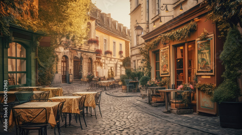 Cozy street caf   scene in a charming European city