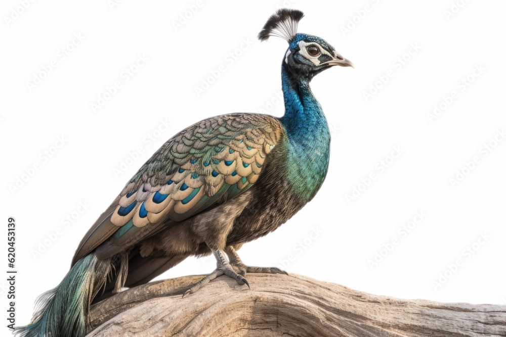 Obraz premium Beautiful blue peacock isolated on a white background