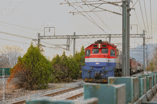 Korea's railroad, train, and electric wire photo
