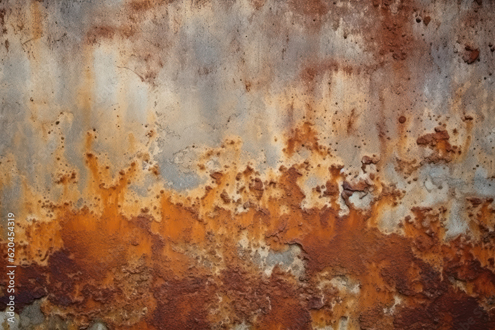 Close-up of rusted or corroded metal surfaces with a gritty texture, creating a grunge aesthetic. Generative AI.