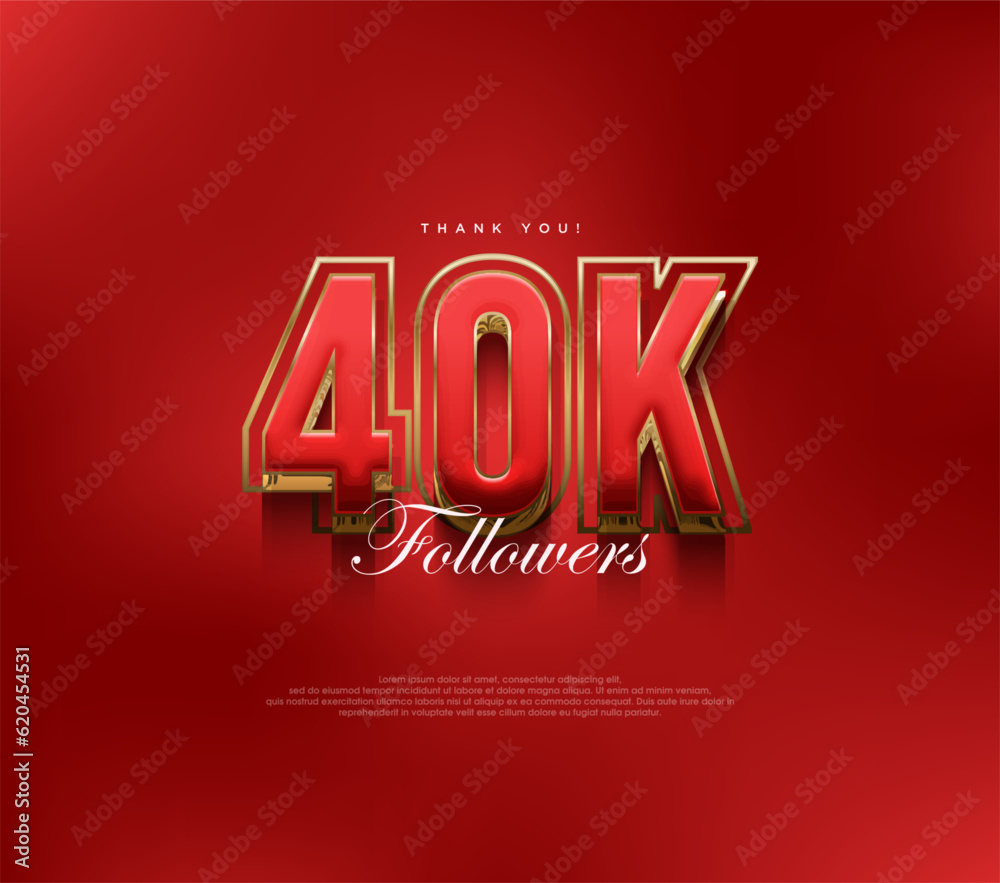 Thank you 40k followers greetings, bold and strong red design for social media posts.