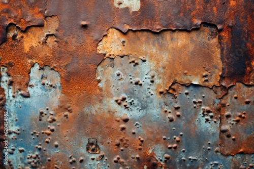 Close-up of rusted or corroded metal surfaces with a gritty texture, creating a grunge aesthetic. Generative AI. © Shinonome Studio