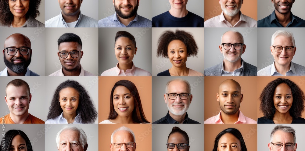 Diversity panel of people looking at camera. Generative AI Diversity panel of people looking at camera. Generative AI