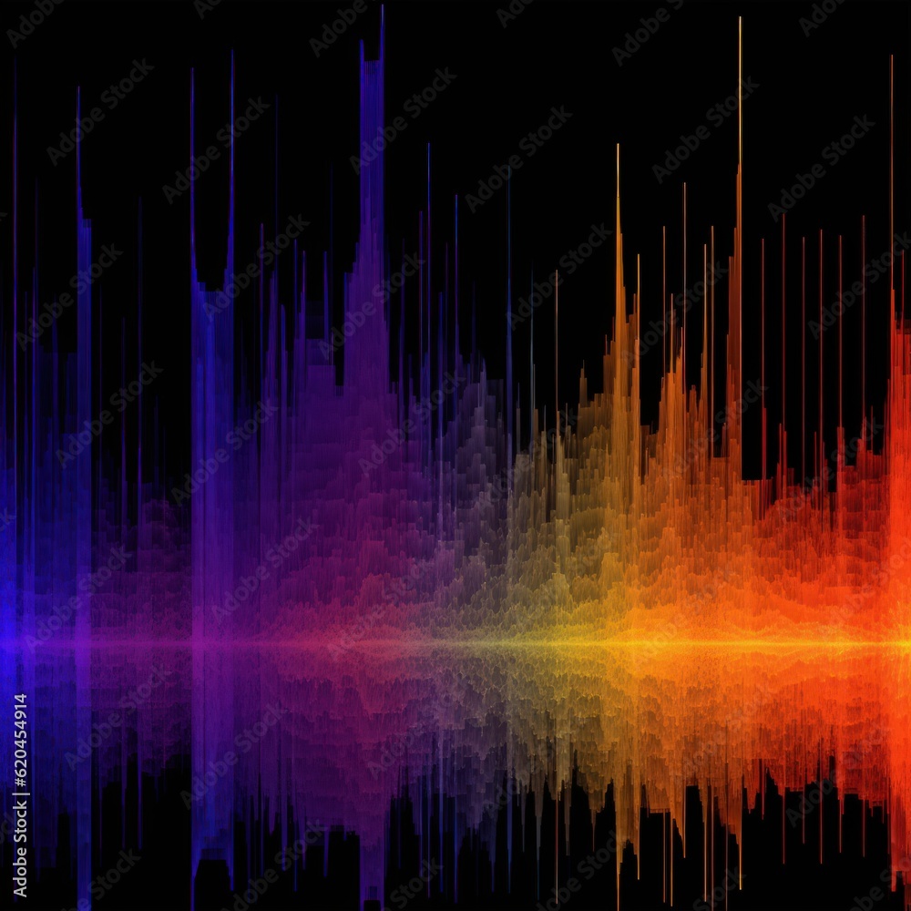 Visualization of sound waves. Abstract futuristic background with colorful glowing neon moving high speed wave lines and bokeh lights. Data transfer concept. Fantastic wallpaper. Generative AI Visualization of sound waves. Abstract futuristic background with colorful glowing neon moving high speed wave lines and bokeh lights. Data transfer concept. Fantastic wallpaper. Generative AI