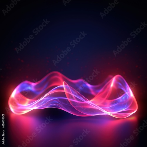Visualization of sound waves. Abstract futuristic background with colorful glowing neon moving high speed wave lines and bokeh lights. Data transfer concept. Fantastic wallpaper. Generative AI