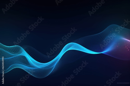 Visualization of sound waves. Abstract futuristic background with colorful glowing neon moving high speed wave lines and bokeh lights. Data transfer concept. Fantastic wallpaper. Generative AI