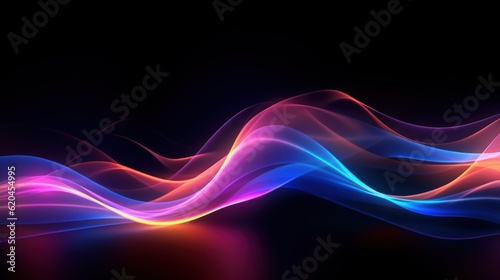 Visualization of sound waves. Abstract futuristic background with colorful glowing neon moving high speed wave lines and bokeh lights. Data transfer concept. Fantastic wallpaper. Generative AI