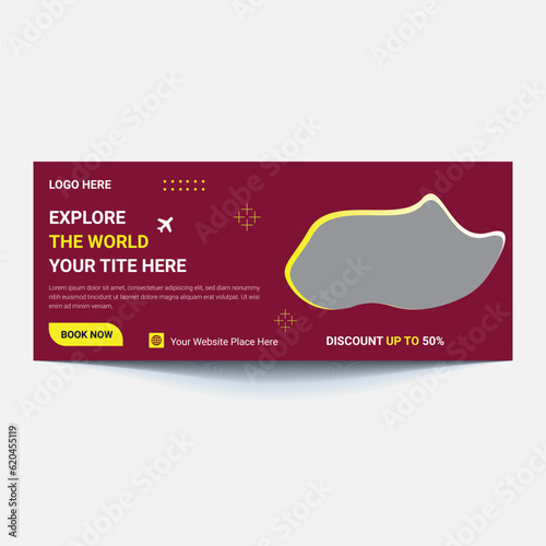 Travel tours banner template, horizontal advertising business banner layout template flat design set , clean abstract cover header background for website design