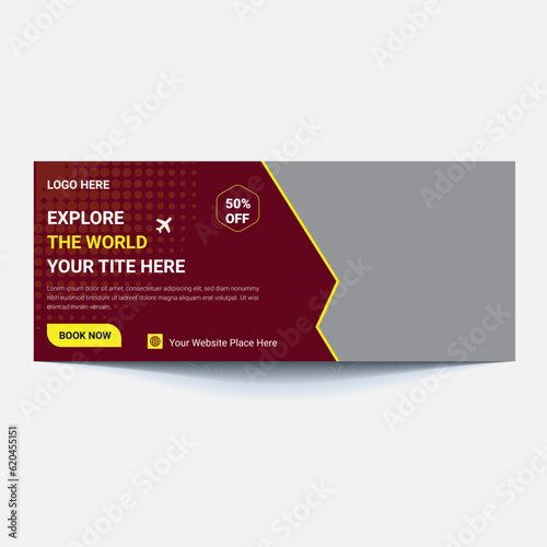 Travel tours banner template, horizontal advertising business banner layout template flat design set , clean abstract cover header background for website design