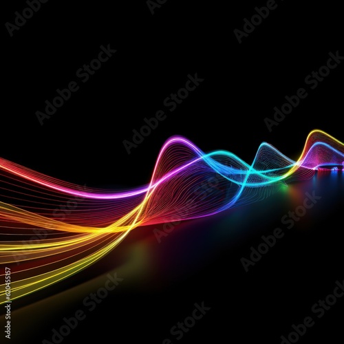 Wallpaper Mural Visualization of sound waves. Abstract futuristic background with colorful glowing neon moving high speed wave lines and bokeh lights. Data transfer concept. Fantastic wallpaper. Generative AI Torontodigital.ca