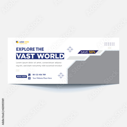 Travel tours banner template, horizontal advertising business banner layout template flat design set , clean abstract cover header background for website design