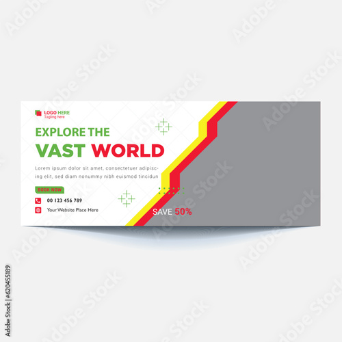 Travel tours banner template, horizontal advertising business banner layout template flat design set , clean abstract cover header background for website design