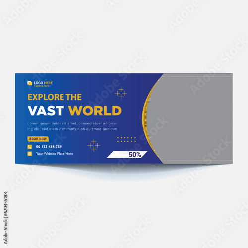 Travel tours banner template, horizontal advertising business banner layout template flat design set , clean abstract cover header background for website design