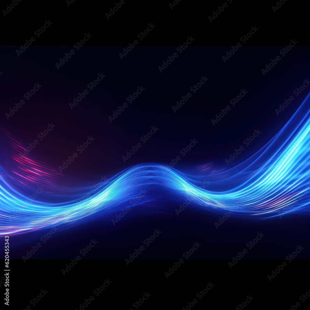 Visualization of sound waves. Abstract futuristic background with colorful glowing neon moving high speed wave lines and bokeh lights. Data transfer concept. Fantastic wallpaper. Generative AI