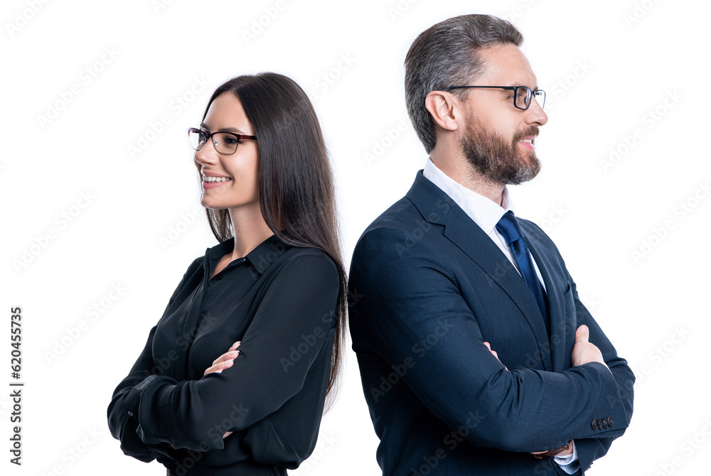 cheerful businesspeople in studio. couple of businesspeople in formalwear. cheerful businesspeople in studio. couple of businesspeople in formalwear.