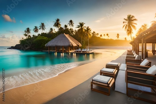 Tropical resort on the beach. Generative AI
