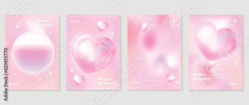 Idol lover posters set. Cute gradient holographic background vector with heart sparkle, star, frame, halftone. Y2k trendy wallpaper design for social media, cards, banner, flyer, brochure.