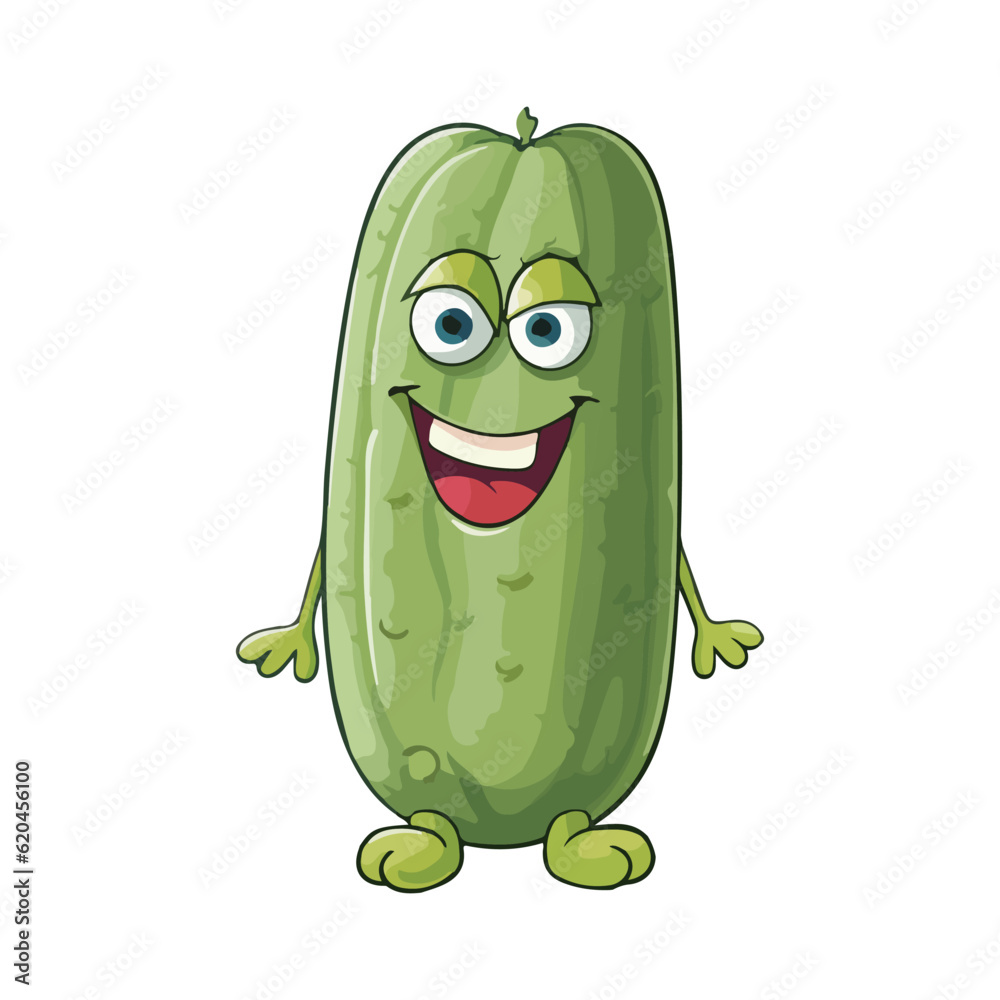 vector logo sticker of a cute cartoon green cucumber pickle character