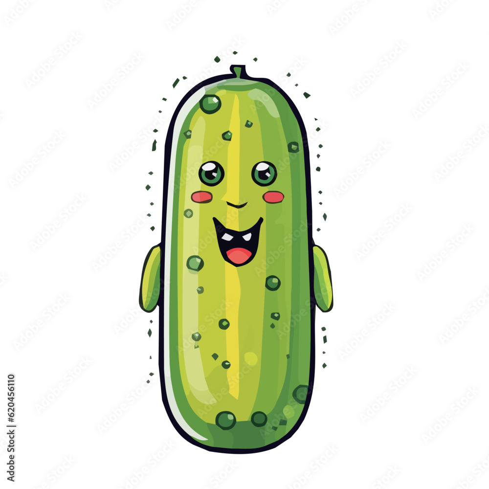vector logo sticker of a cute cartoon green cucumber pickle character