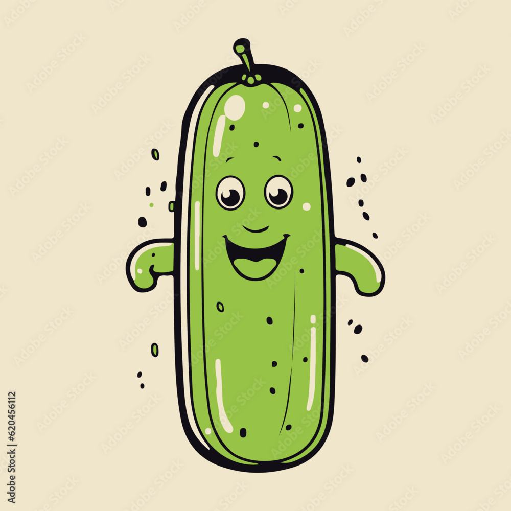 vector logo sticker of a cute cartoon green cucumber pickle character