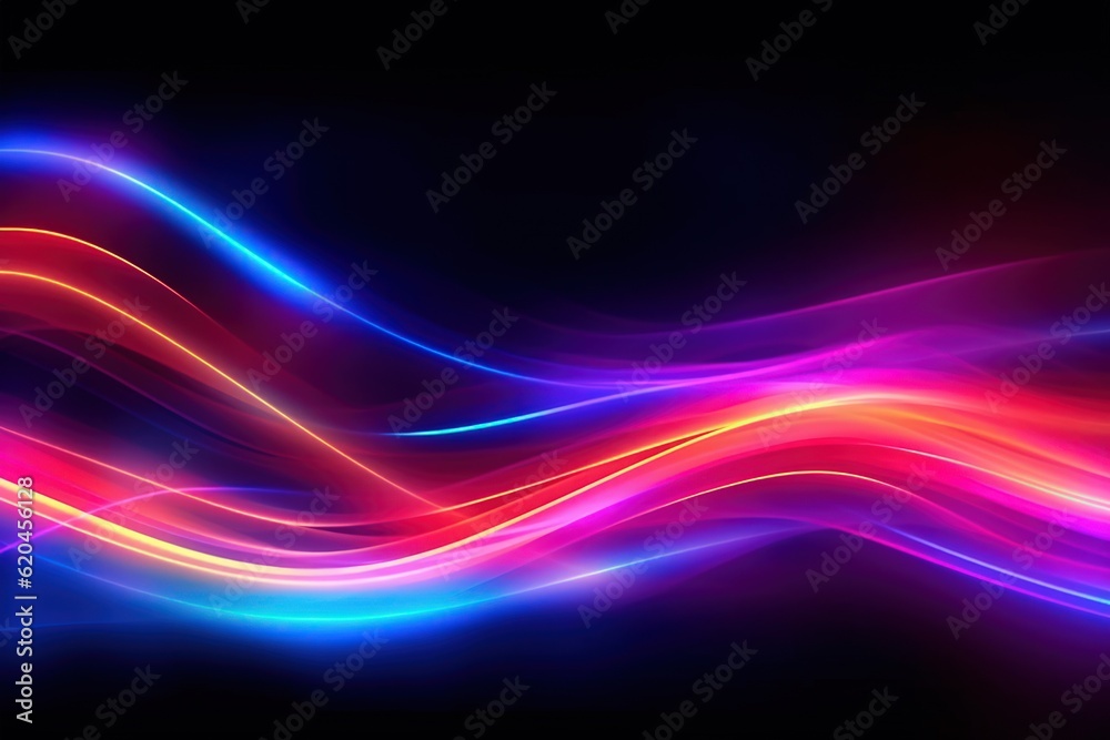 Visualization of sound waves. Abstract futuristic background with colorful glowing neon moving high speed wave lines and bokeh lights. Data transfer concept. Fantastic wallpaper. Generative AI Visualization of sound waves. Abstract futuristic background with colorful glowing neon moving high speed wave lines and bokeh lights. Data transfer concept. Fantastic wallpaper. Generative AI