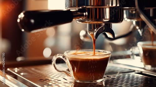 Preparation of espresso coffee by using coffee machine.