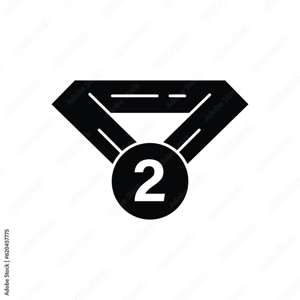 Medal for second place glyph icon vector. Reward and achievement symbol stock illustration. Youth sport medal glyph icon for web or game interface. Prize for championship. Medal for second place glyph icon vector. Reward and achievement symbol stock illustration. Youth sport medal glyph icon for web or game interface. Prize for championship.