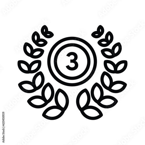 Third rank laurel wreath reward line icon vector. Reward and achievement symbol stock illustration. 