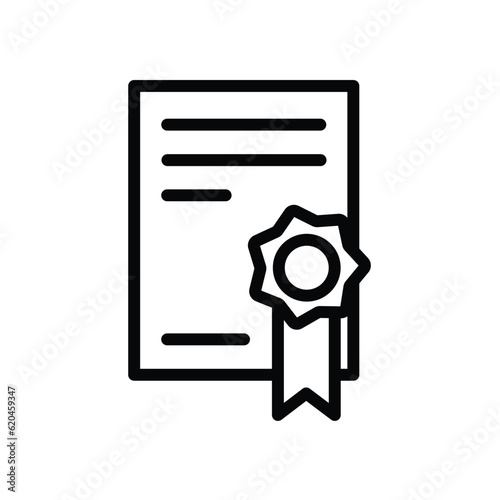Certificate with badge warranty line icon vector. Reward and achievement symbol stock illustration.