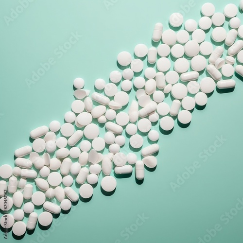 White pills on pastel background. Capsules pills close-up. health care and medicine. generative ai