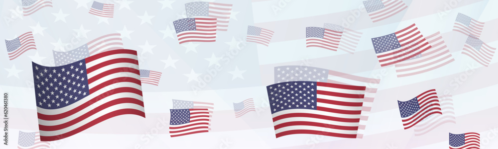 Fototapeta premium USA flag-themed abstract design on a banner. Abstract background design with National flags.