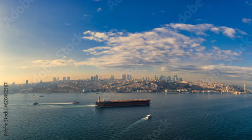 Aerial view İstanbul City and Commercial Ship