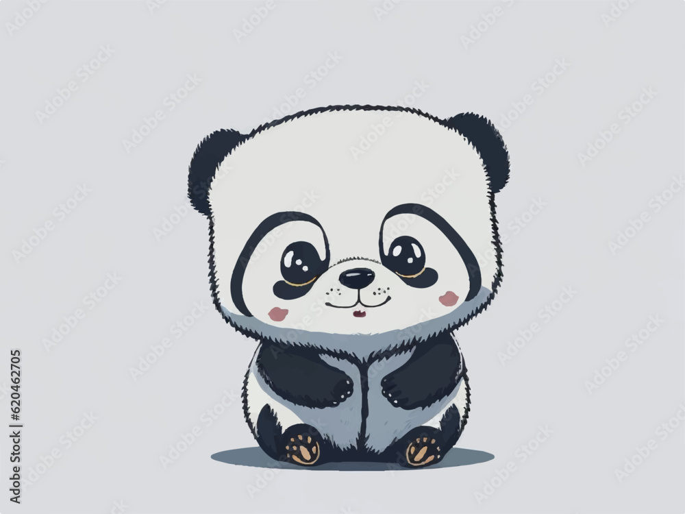 cute cartoon little panda sitting white background