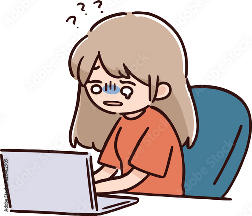 パソコン作業で困惑する女性