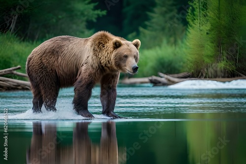 brown bear in the lake generated by AI tool
