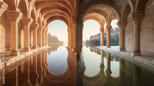 Valokuva archways and water-- Generative AI