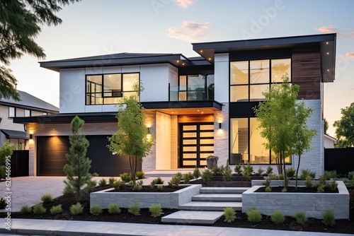 Luxury Newly Built Home Exterior - Modern Facades in Real Suburb Neighborhood