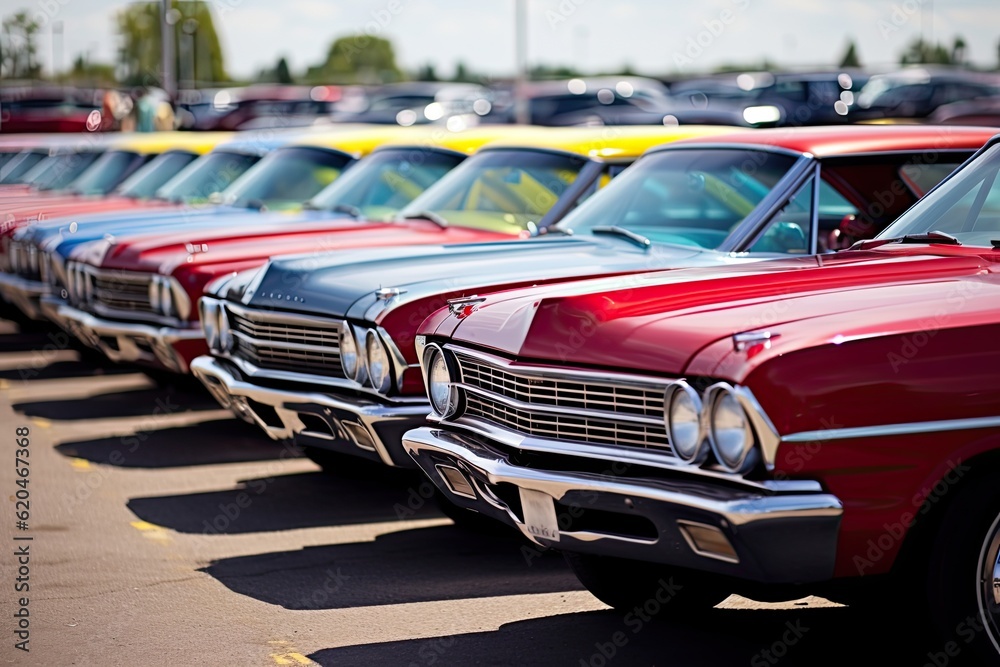 New Cars For Sale: Business Stock Lot Row of Vehicles for Transportation Market: Generative AI New Cars For Sale: Business Stock Lot Row of Vehicles for Transportation Market: Generative AI