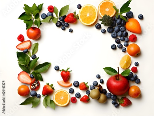 a group of fruits arranged in a frame