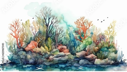 Watercolor Ocean Scene illustration on isolated white background  sea  wallpaper