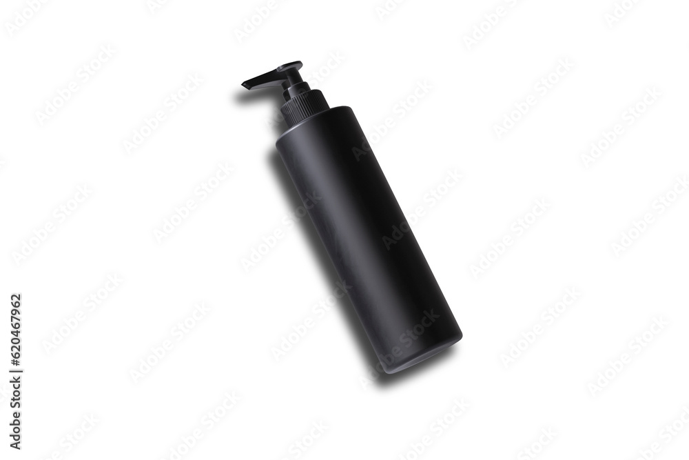 Plastic cosmetic pomp bottle or dispenser for liquid soap, gel, lotion, cream, shampoo and bath foam. Blank black product packaging mockup.3d rendering Plastic cosmetic pomp bottle or dispenser for liquid soap, gel, lotion, cream, shampoo and bath foam. Blank black product packaging mockup.3d rendering