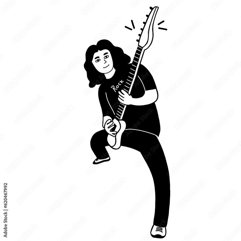 drawing of rock musician with electric guitar without background drawing of rock musician with electric guitar without background