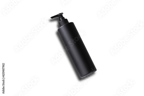 Plastic cosmetic pomp bottle or dispenser for liquid soap, gel, lotion, cream, shampoo and bath foam. Blank black product packaging mockup.3d rendering