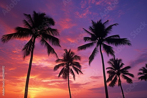Romantic Sky At Dawn  Silhouette of Palm Trees under the Mesmerizing Zanzibar Sky at Dawn in East Tanzania  Generative AI
