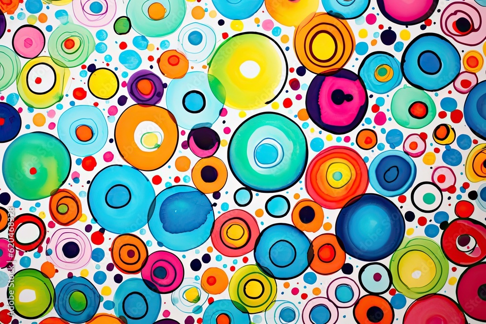 Top View of Colorful Circles Drawn with Markers on Paper. Color Burst for Wallpaper or Background: Generative AI