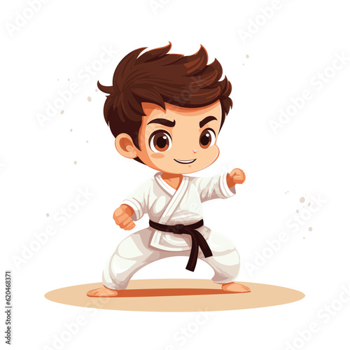 A boy is practicing karate.