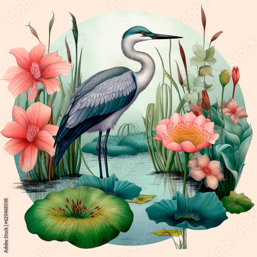 Watercolor oriental illustration Floral digital background © arevka